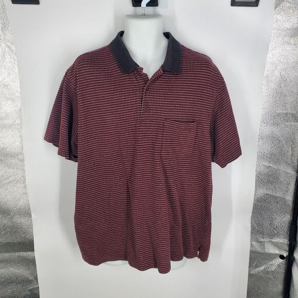 John Henry Polo Shirt Mens 2XL Burgundy Micro Dot Contrast Collar Pocket Knit - Picture 7 of 7